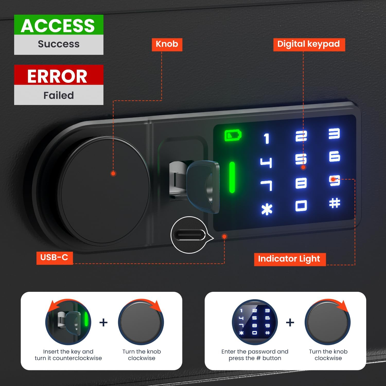 Wedlon Safe Box for Home - 16KG Touch Screen Lock Box with Silent Mode, Backlit Keypad, LED Light, Anti-Rust & Anti-Theft,Office image number 2