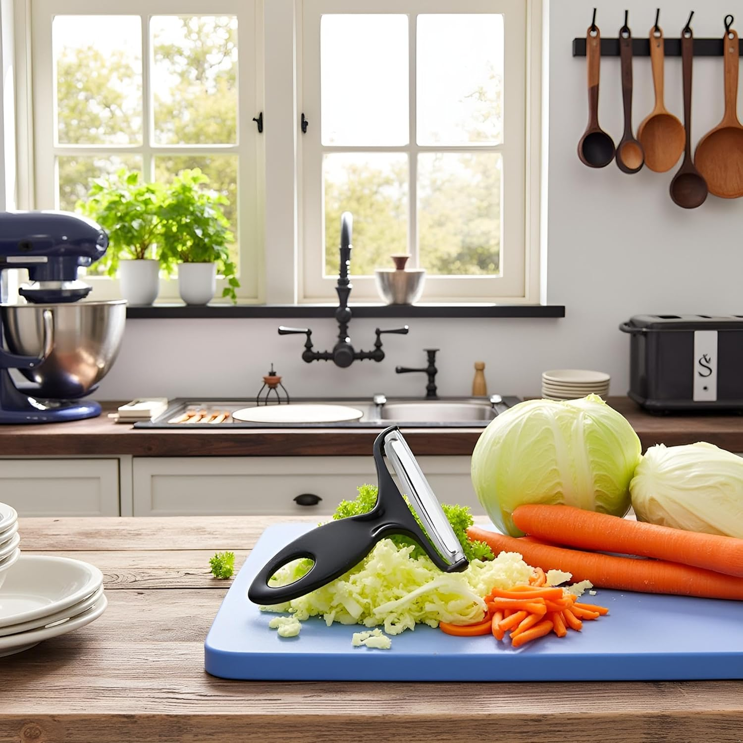 Black Vegetable Peeler Large Peelers for Kitchen, Y Wide Veggie Shredder for Cabbage Lettuce Julienne, Swivel Stainless Steel Blades Big Size Graters, Peelers and Slicers - Green image number 3