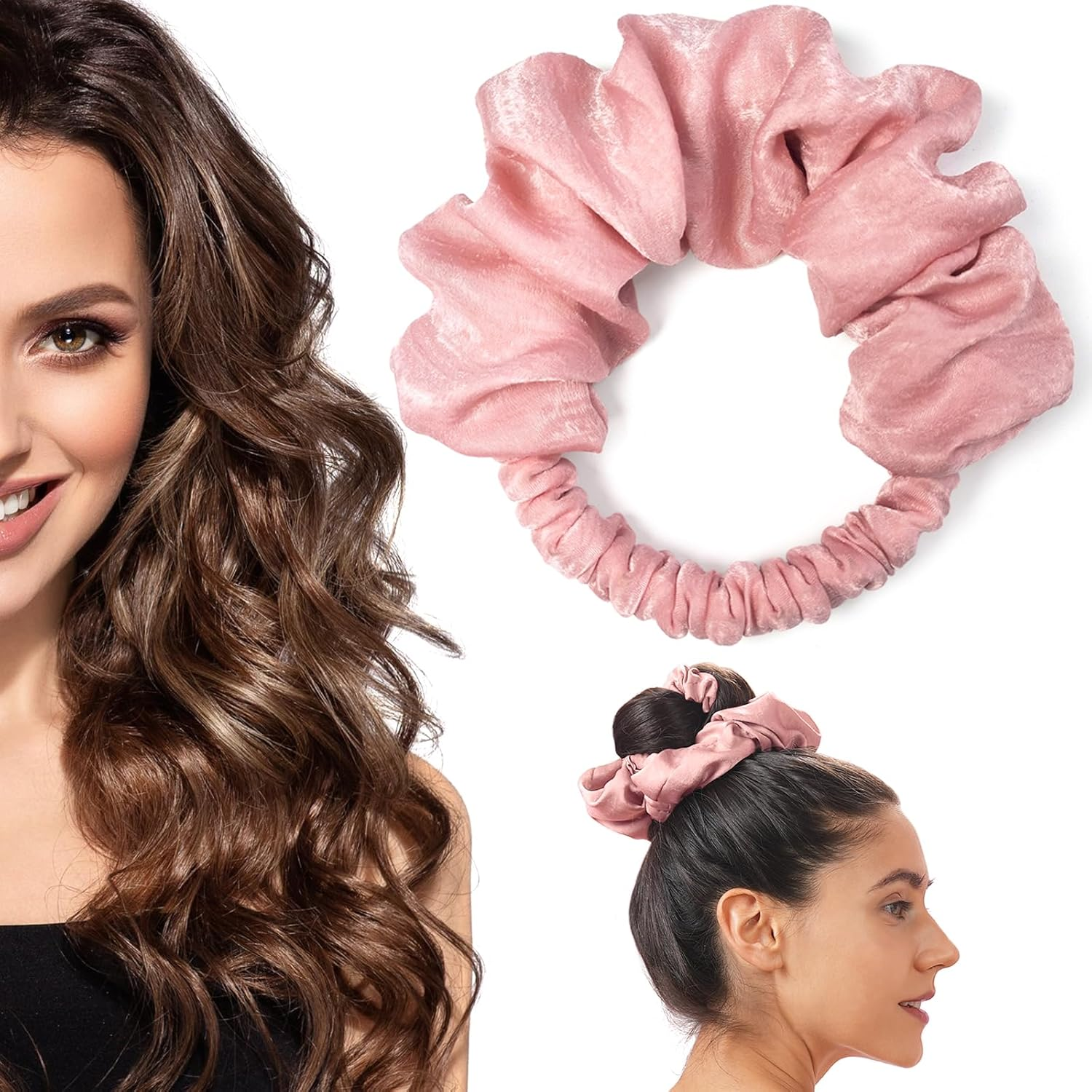 Heatless Curling Scrunchie, Heatless Hair Curler to Sleep In, No Heat Curls for Long Hair, Soft Sleep Hair Roller (Beige)