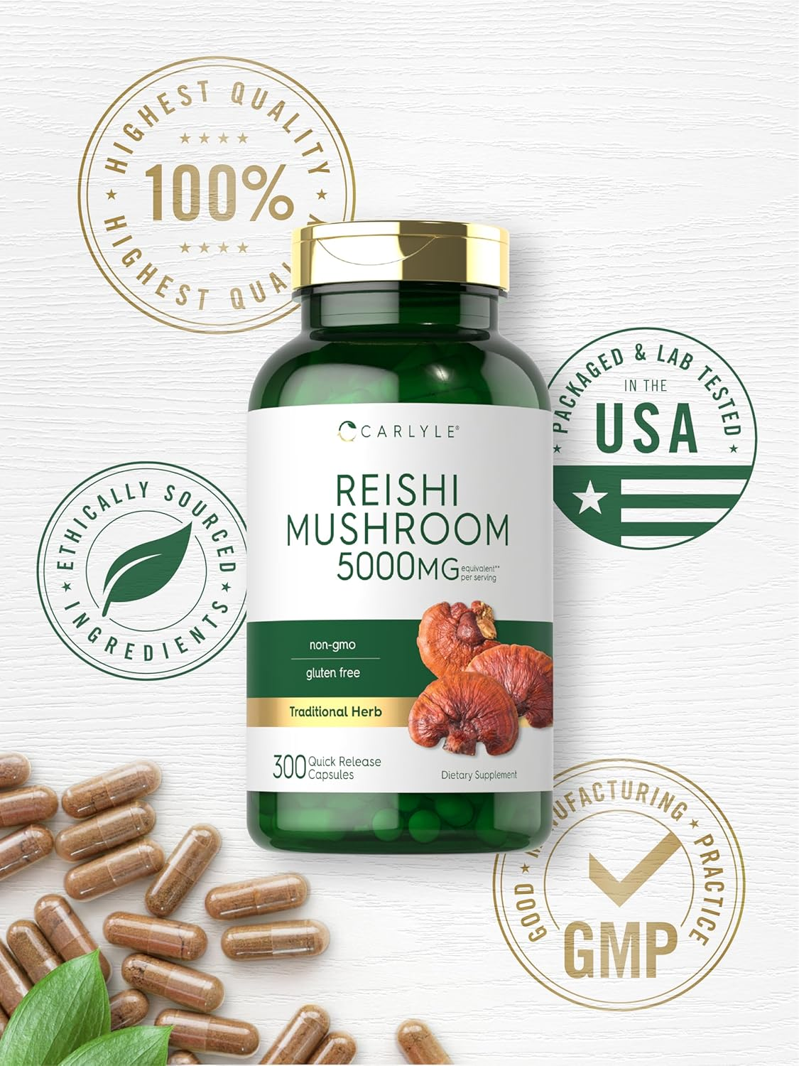 Reishi Mushroom Capsules 2500Mg | 300 Count | Non-Gmo, Gluten Free Reishi Mushroom Extract | by Carlyle image number 4