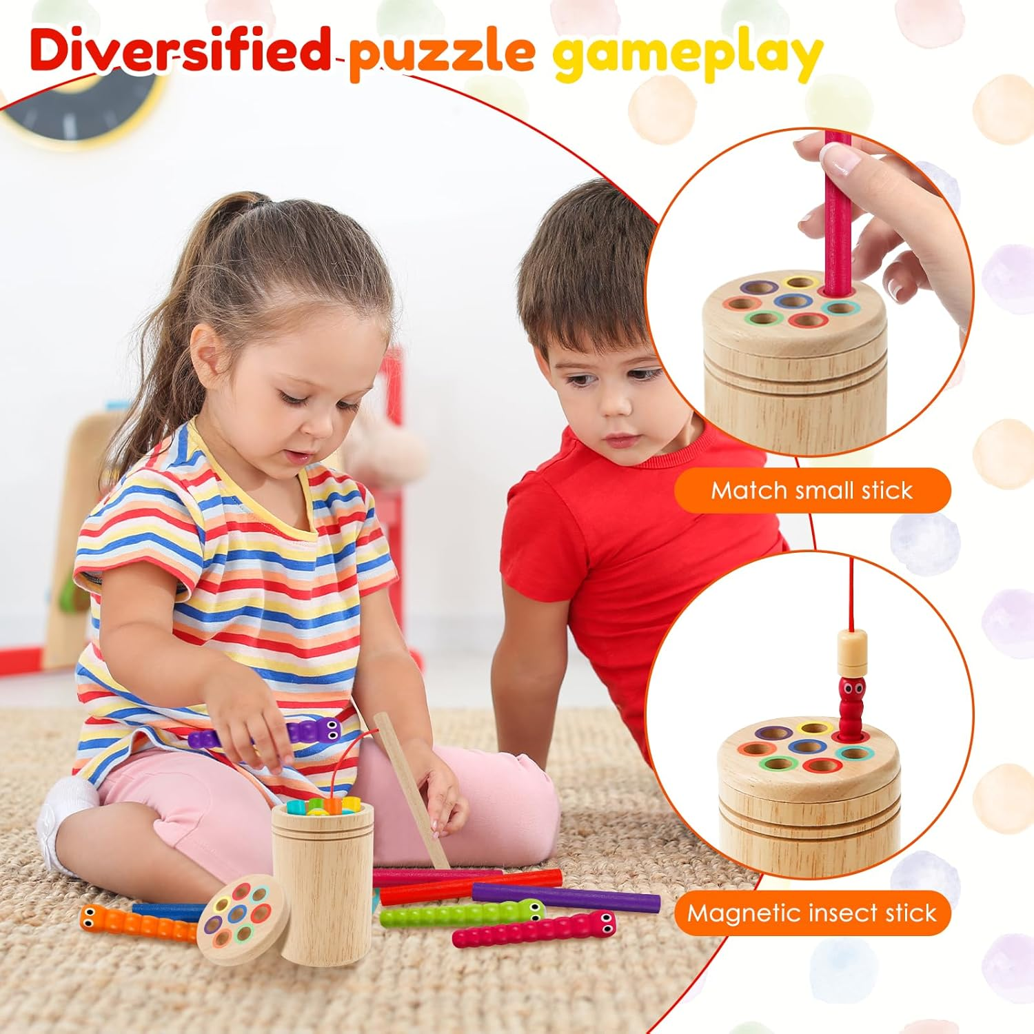 Montessori Toys for 1-3 Year Old, Wooden Learning Color Sorting Toy, Exercise Fine Motor Skill Focus Attention Color Matching Toy, Sensory Matching Games Shape Sorting Toys for Boys Girls image number 1
