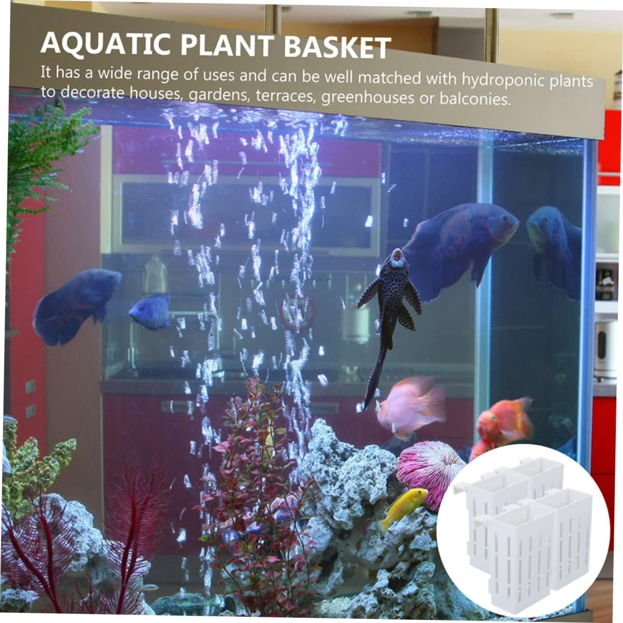 4Pcs Plastic Aquarium Plant Pots Live Plant Pot Hanging Holder for Fish Tank Decor for Aquatic image number 5