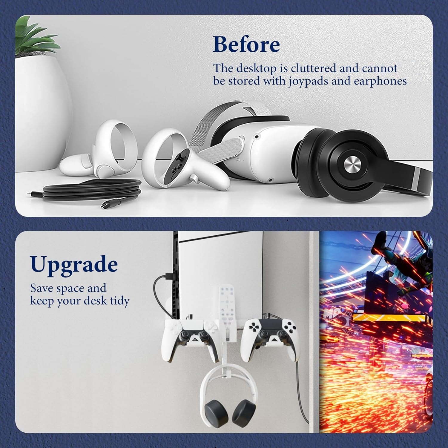 Geekria Wall Mount Kit Compatible with SONY Playstation 5 Slim Console, Disc & Digital Edition Metal Wall Hanging Stand, with 2-In-1 Magnetic Charging Cable, Headset Hanger image number 5