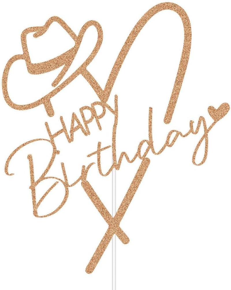 Cowgirl Happy Birthday Cake Topper, Mexican Western Birthday Cake Decor, Fiesta Theme Girls Birthday Party Decorations Rose Gold Glitter image number 4