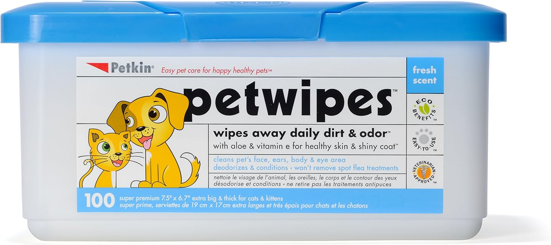 Petkin Cleanser for Dogs and Cats, 100 Count (PK5350)