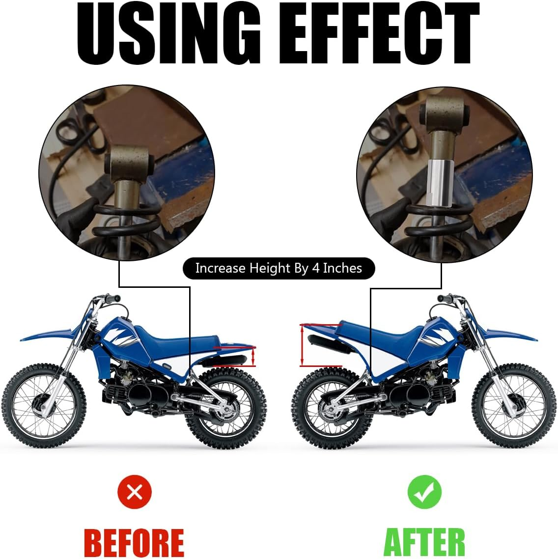 Rear Suspension Shock Extender, Stainless Steel Rear Suspension Lift Kit for Yamaha PW80 TTR90, Raising Rear Seat Height 4 Inches image number 2
