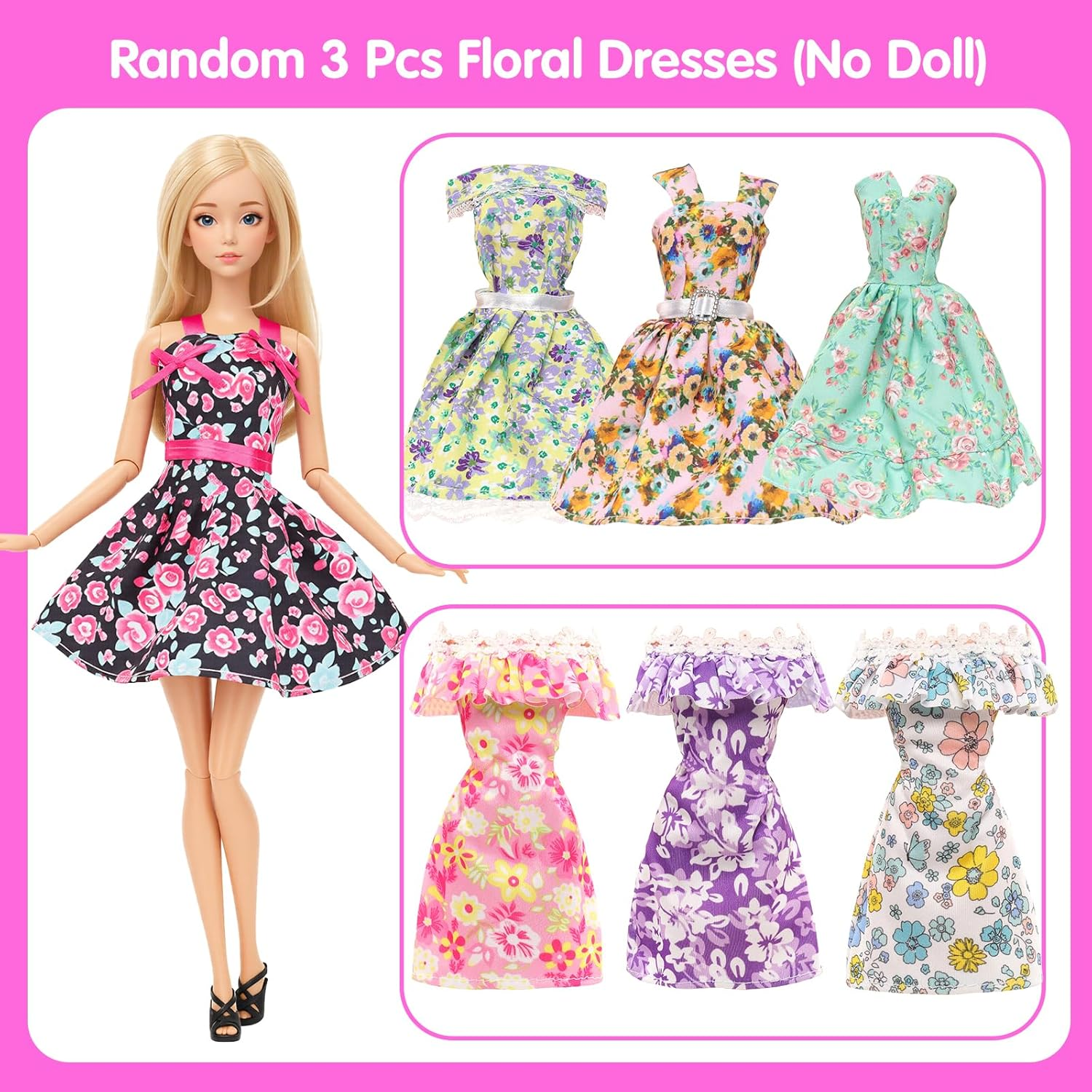 BARWA 10 Sets Doll Clothes Including 3 Sequins Dresses 3 Fashion Floral Dresses 4 Casual Outfits Tops and Pants for 11.5 Inch Girl Dolls image number 3