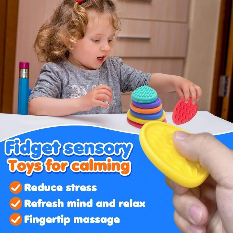 18 Pack Sensory Fidget Toys Set for Kids with Textured Soft Sensory Stone and Fidget Rings Textured Fidgets for Autism ADHD Kids Calming - Fidget Stress Toys for Anxiety Relief (Color Random) image number 1