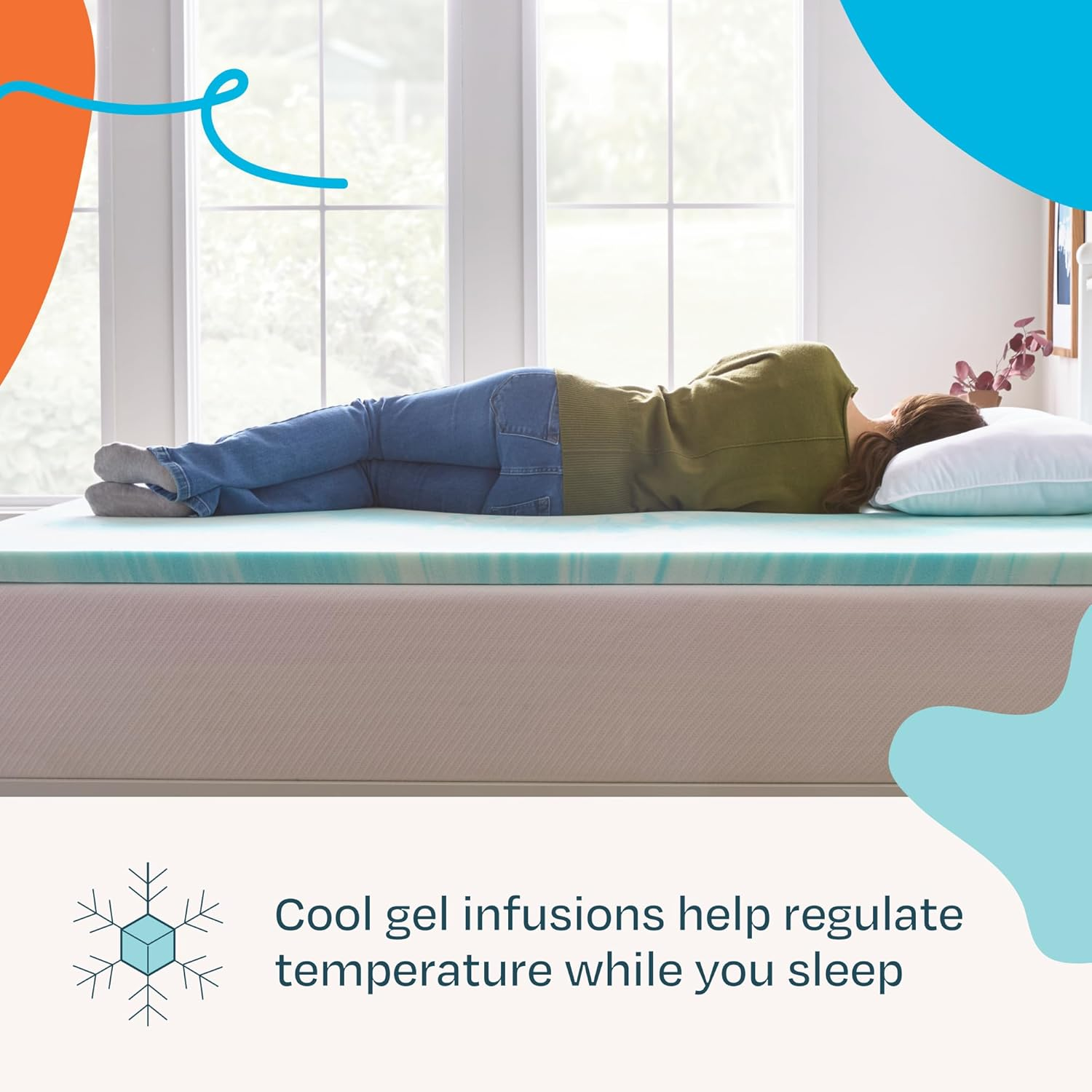 LINENSPA 2 Inch Gel Swirl Memory Foam Mattress Topper &ndash; Cooling Gel Infused &ndash; Pressure Relieving &ndash; Certipur Certified - Twin image number 4