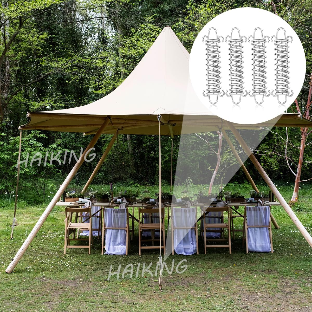 Tent Fixed Buckle, 4 PCS Silver Stainless Steel Spring Wind Rope Buckle Tent Accessories for Outdoor, Camping, Travel (3.5 X 12Cm/1.37 X 4.72In) image number 5