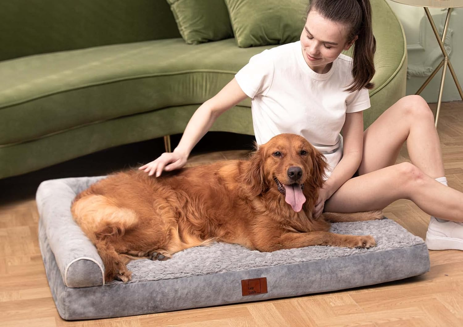 Bolster Dog Bed for Extra Large Dogs, Memory Foam Orthopedic L-Shape Dog Beds with Removable Washable Cover, Cozy Plush Dog Sofa, Pet Bed with Waterproof Lining and Nonskid Bottom image number 4