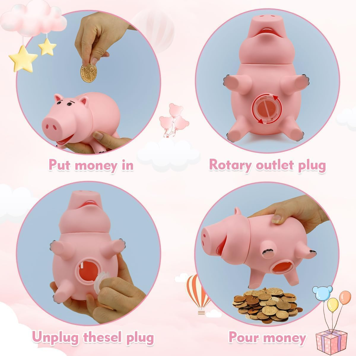 Creamily Hamm Piggy Bank Money Bank Kids Hamm Toy Story Money Bank Unbreakable Cute Pink Large Pig Money Box Plastic Saving Coin Bank for Kids Christmas Birthday