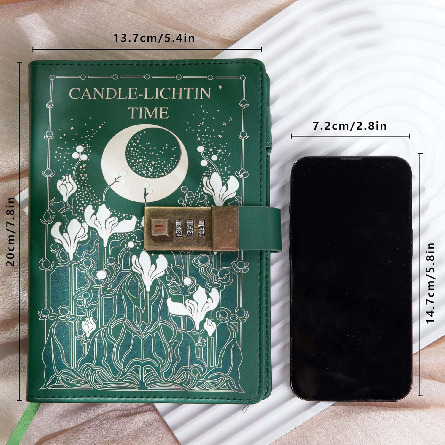 MGGAO Diary with Lock, Refillable PU Leather Diary with Lock and Key for Women Girls, B6 Secret Personal Daily Journal, Vintage Locking Diary, Moon and Flower Journal, 224 Pages Lined Journal image number 3