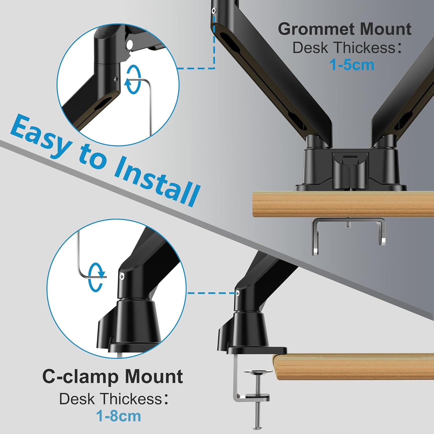 FORGING MOUNT Dual Monitor Desk Mount, Full Motion Dual Monitor Arm Gas Spring for 13"- 32" Computer Monitorfrom 2Kg to 9Kg