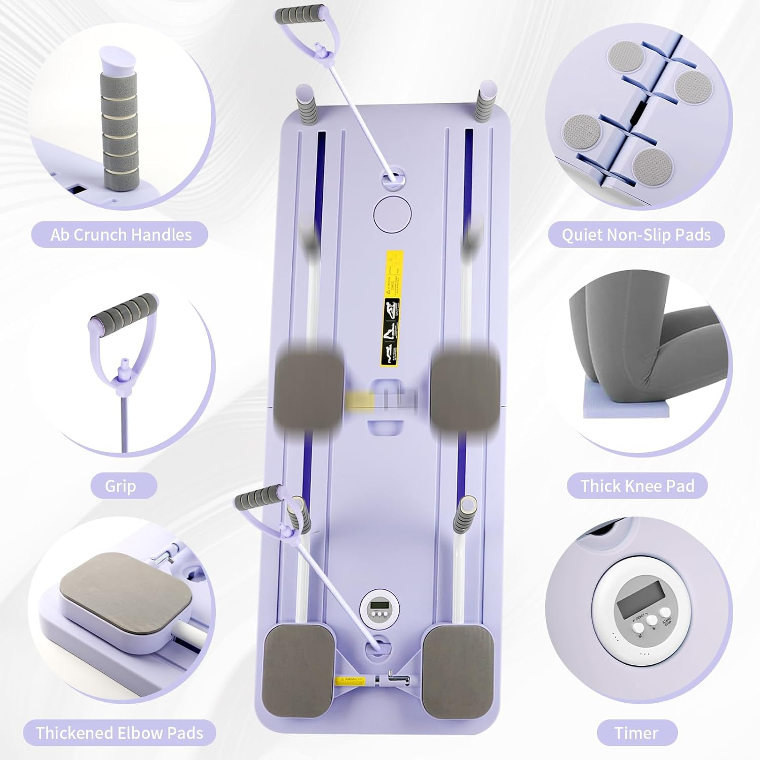 5 in 1 Pilates Reformer, Portable Foldable Pilates Board with Handles, Purple 106Cm X 40Cm X 2.8Cm Multifunctional Exercise Machine Workout Equipment for Women, Core, Abs Workout, Full Body Training