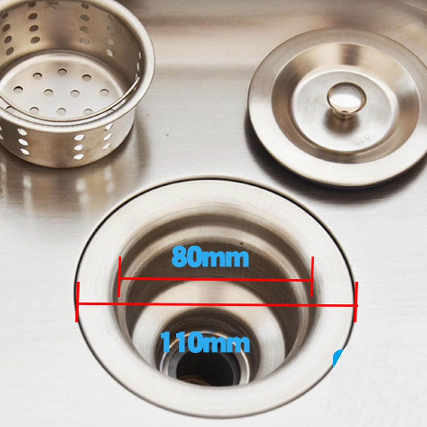 2PCS Stainless Steel Sink Drain Stopper 90Mm Plug with Rubber Seal, Fits 110Mm Kitchen Sink Drain Hole, Universal Sink Cover image number 4