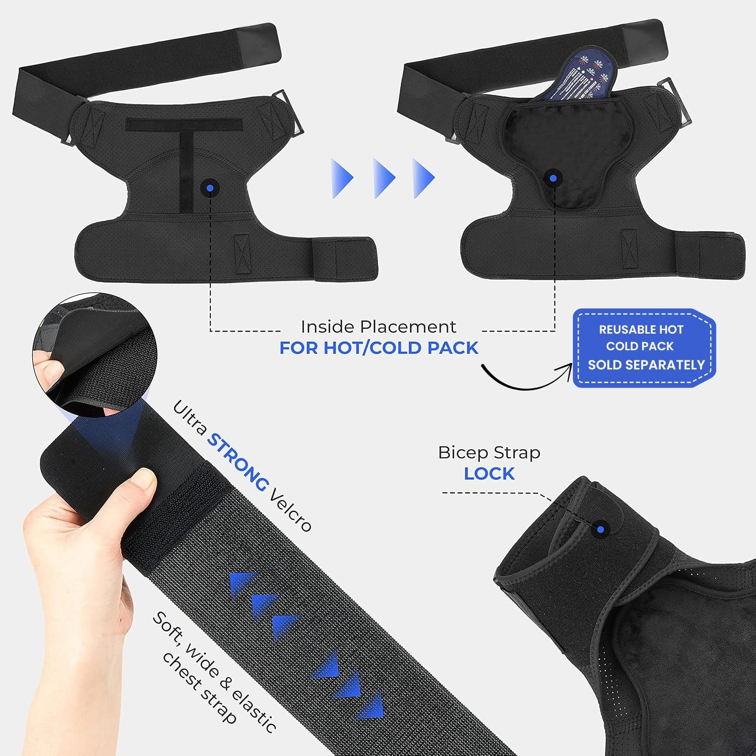 POAGL Shoulder Brace for Men Both Left and Right Arm | Pain Relief Torn Rotator Cuff Compression Support Sleeve Dislocation Stability Immobilizer Stabilizer Bursitis Injury (Black, X-Large) image number 4