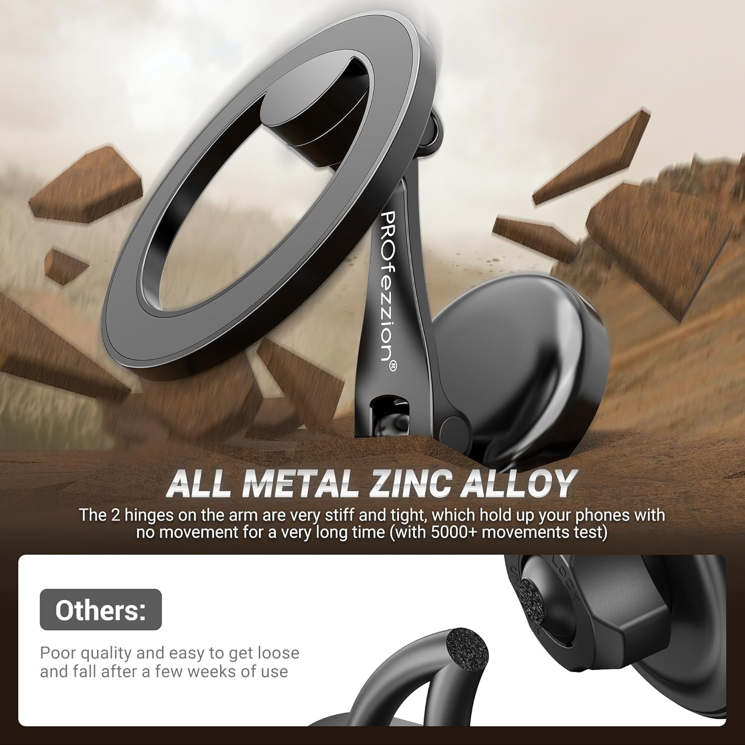 Profezzion Strong Magnetic Car Mount Phone Holder Stand for Iphone 15 14 13 12 Pro Max Mini plus & All Phones with the Metal Ring Included, on Car Dashboard Ultra Stable image number 5