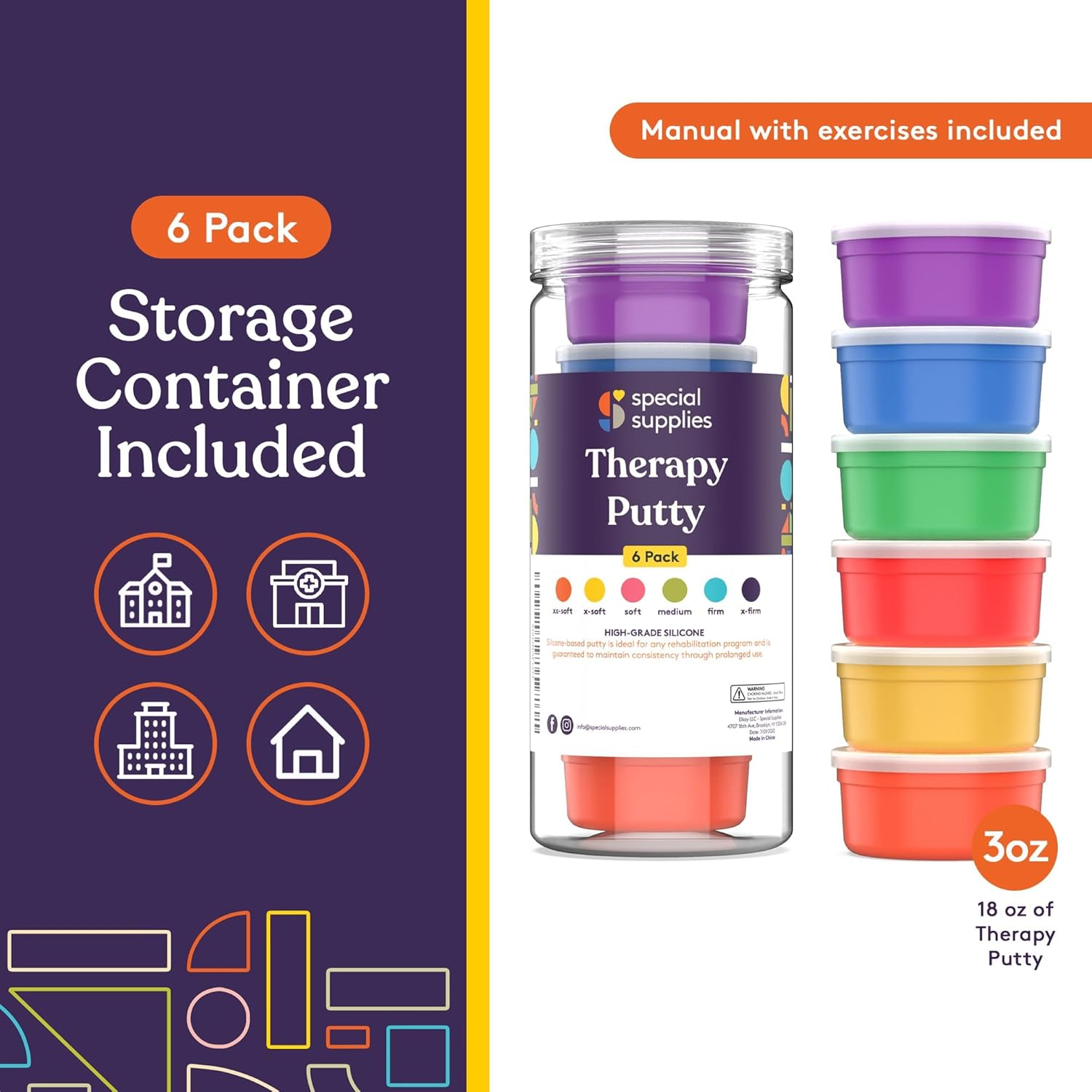 Special Supplies Therapy Putty for Kids and Adults - Resistive Hand Exercise Stress Relief Therapy Putty Kit, Set of 6 Strengths, 3 Ounces of Each Putty image number 3