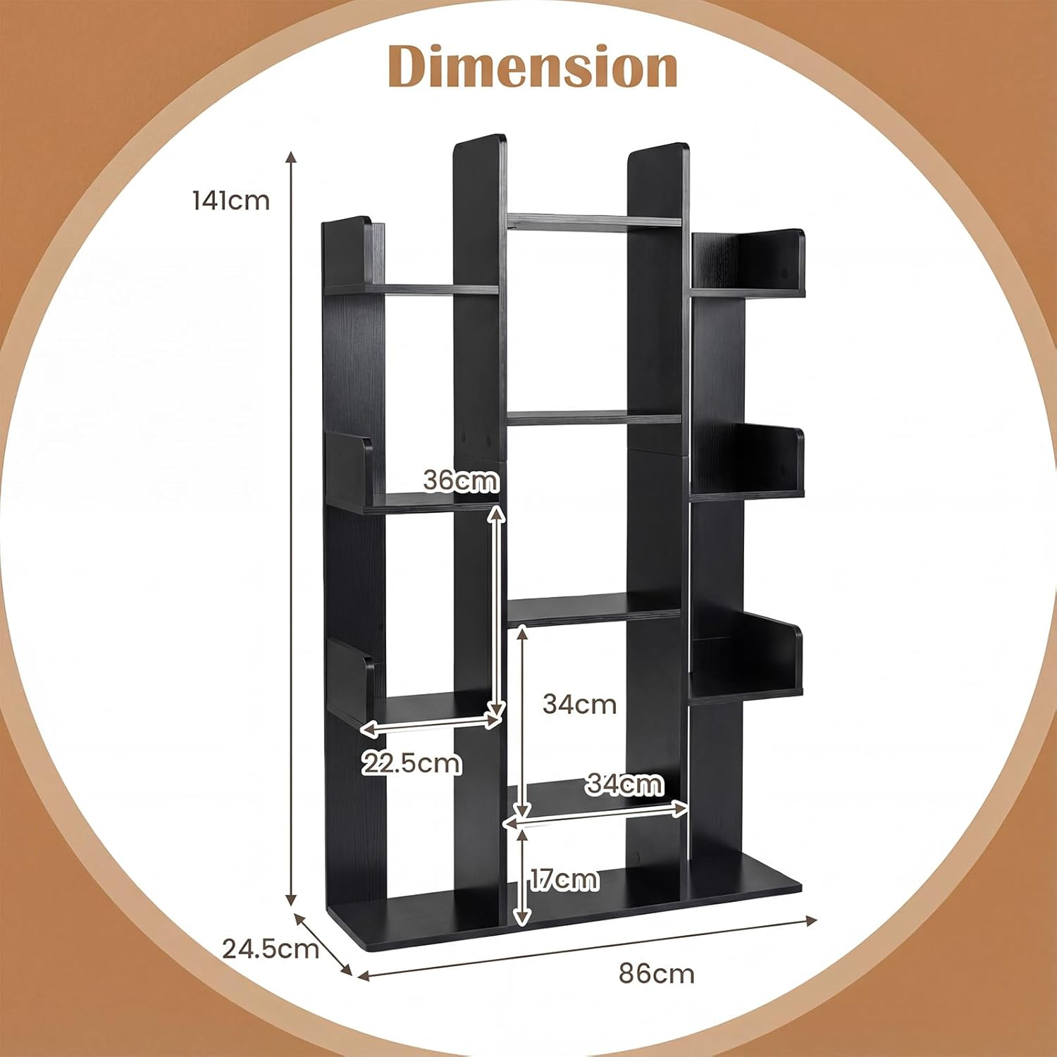 Giantex Tree Bookshelf, 141 Cm Tall Bookcase with 13 Open Shelves, Corner Books Storage Organizer, Freestanding Decorative Display Cube Shelf for Living Room, Study or Office - White image number 3
