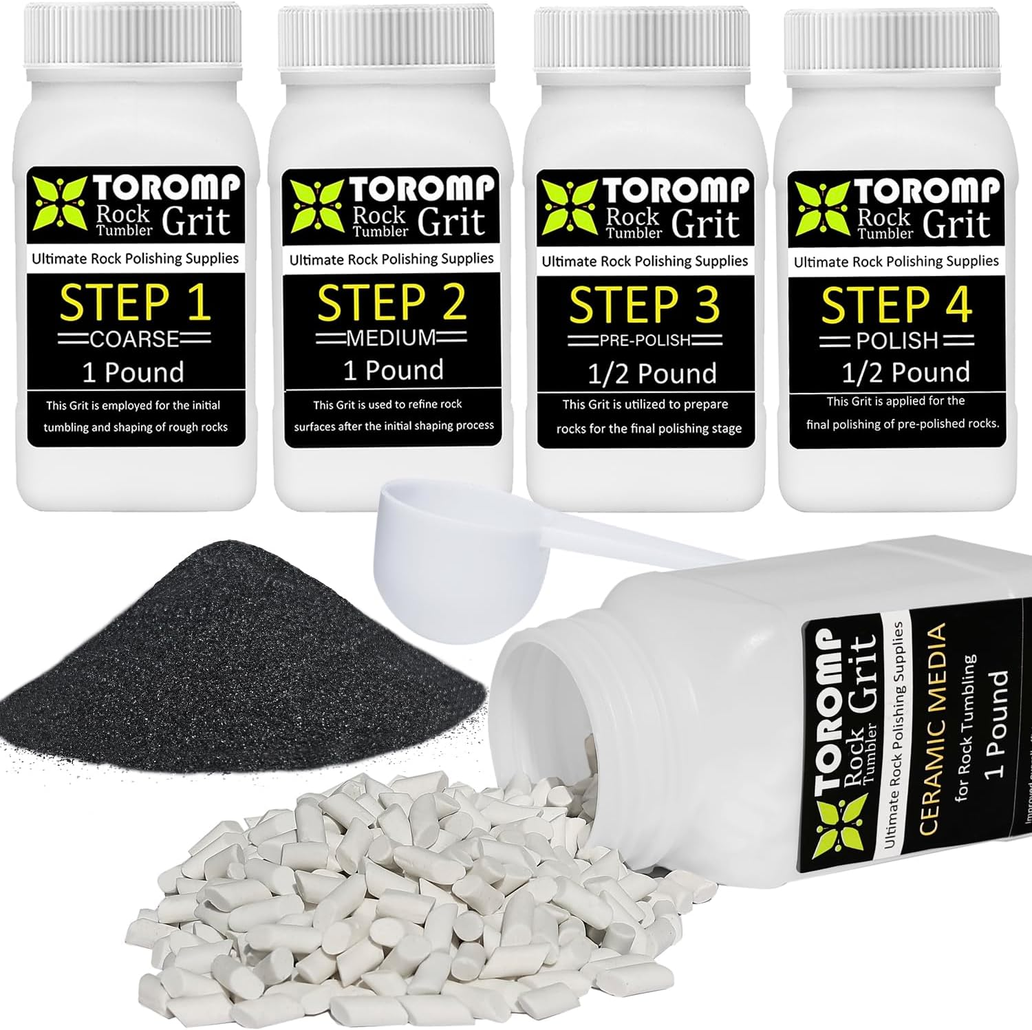 Toromp 4 LBS Rock Tumbler Grit and Polish Refill Kit and Ceramic Tumbling Filler Media - Tumbling Grit Media, Polish up to 20 Lbs. of Rocks, Works with Any Rock Polisher & Tumbler Supplies&hellip;