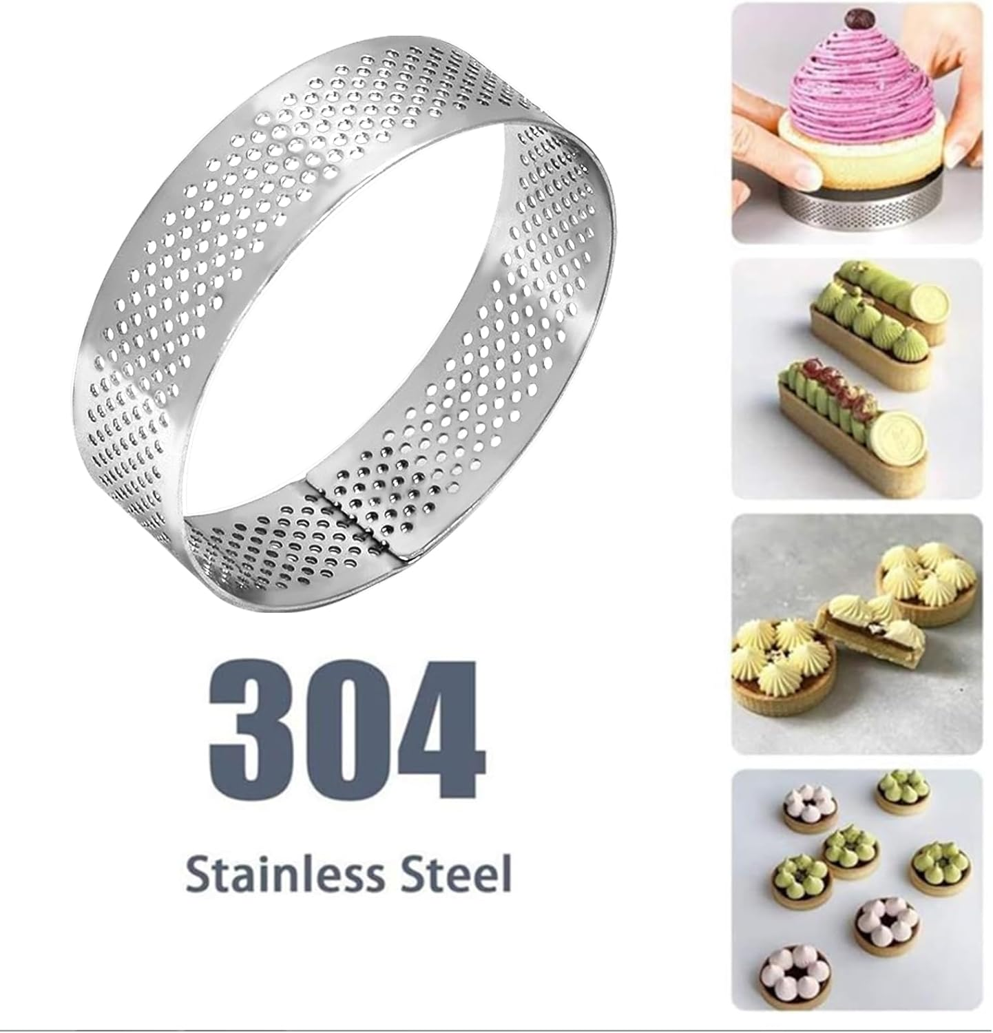10 Pcs 2.76 Inch 304Stainless Steel Tart Ring, Heat-Resistant Perforated Cake Mousse Ring, round Ring Baking Doughnut Tools (7Cm) image number 4