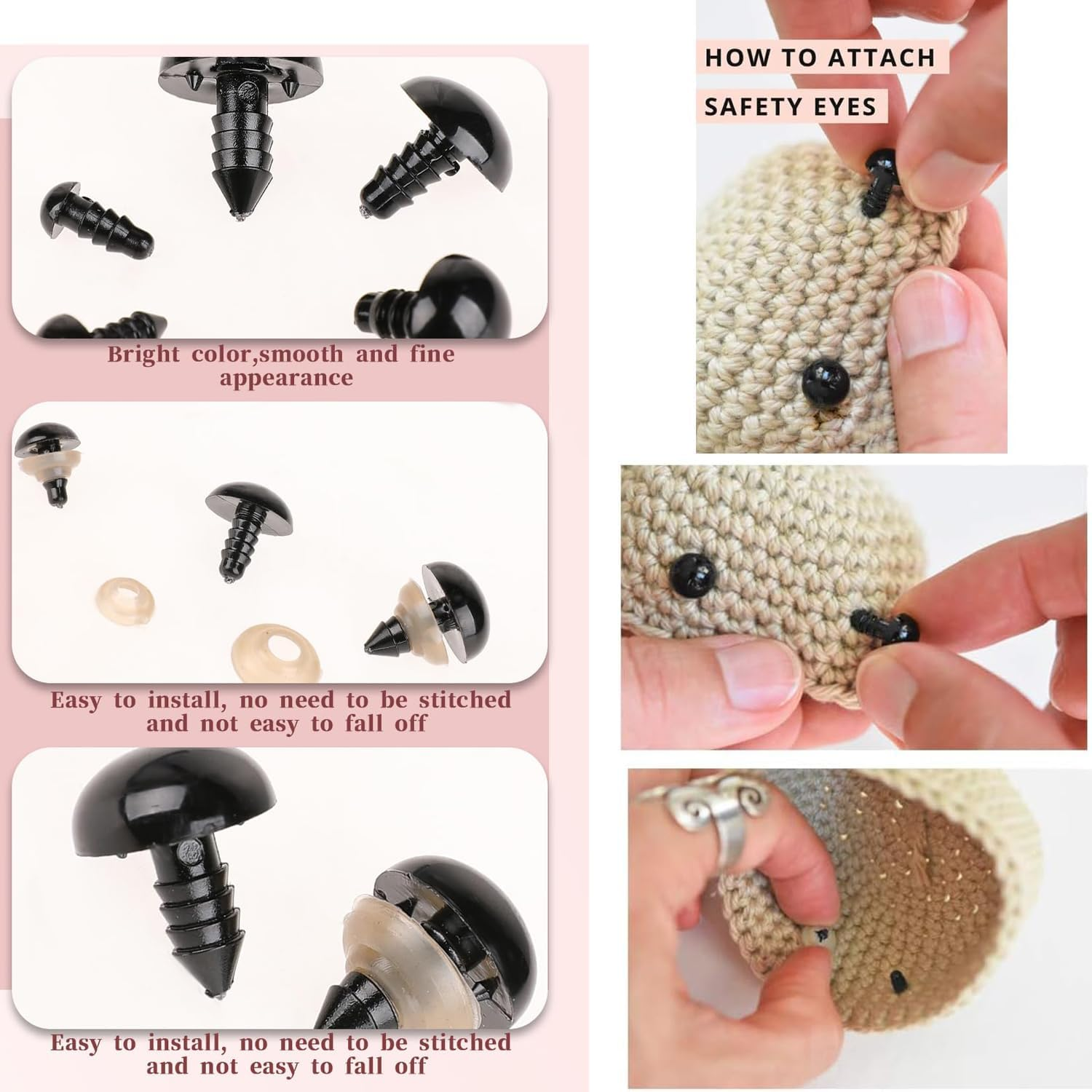 Safety Eyes Plastic Craft Eyes with Washers for Amigurumi Stuffed Animal Crochet Projects Teddy Bear Puppet Toys DIY Crafts Making image number 1