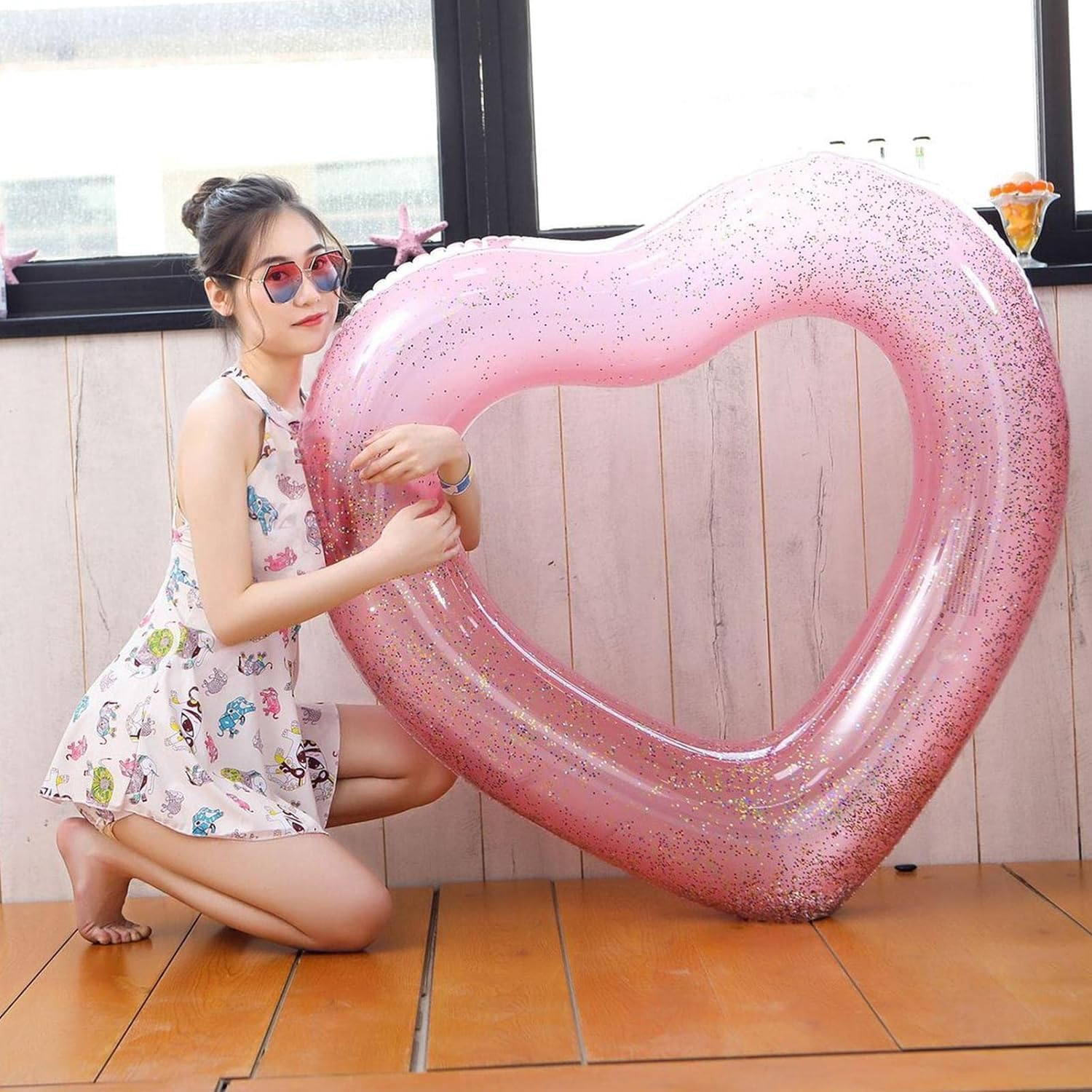 Heart Inflatable Pool - Heart Shaped Pool Float Loungers Tube | Water Fun Beach Party Toys, Summer Swimming Tube for Kids, Adults