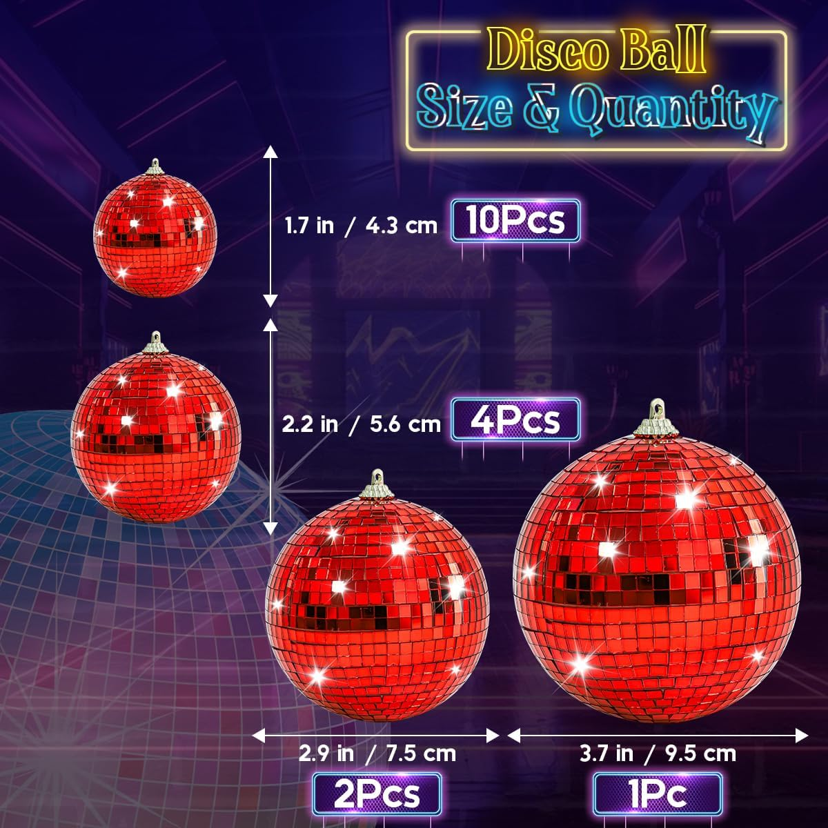 17 Pcs Mirror Disco Ball Ornament Reflective Hanging Disco Ball Decor Red Disco Ball Decorations for Christmas Tree Home Party Wedding Table Centerpiece - Red image number 2