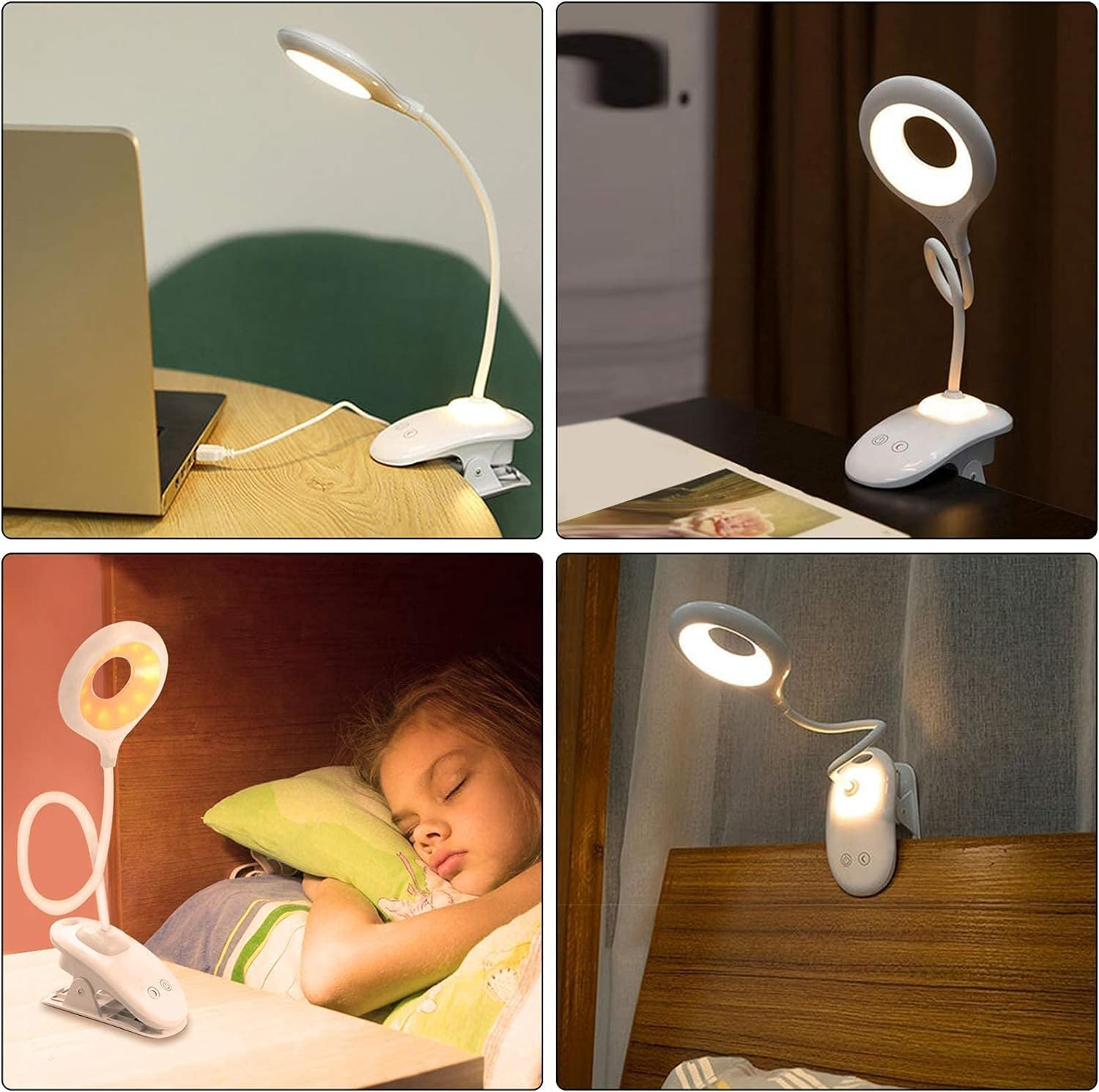 Clip on Reading Light 28 Leds Eye Protect Book Light USB Rechargeable Clamp Lamp 3 Colours & Touch Sensor Control with Night Light Dimmable Clamp Desk Lamp image number 5