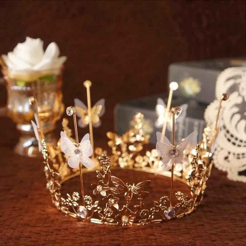 Queen Tiara Crystal Rhinestone Cake Topper for Baby Shower Princess Theme Party Birthday Wedding Christmas Decorations Newborn Photo Prop (Gold) image number 5