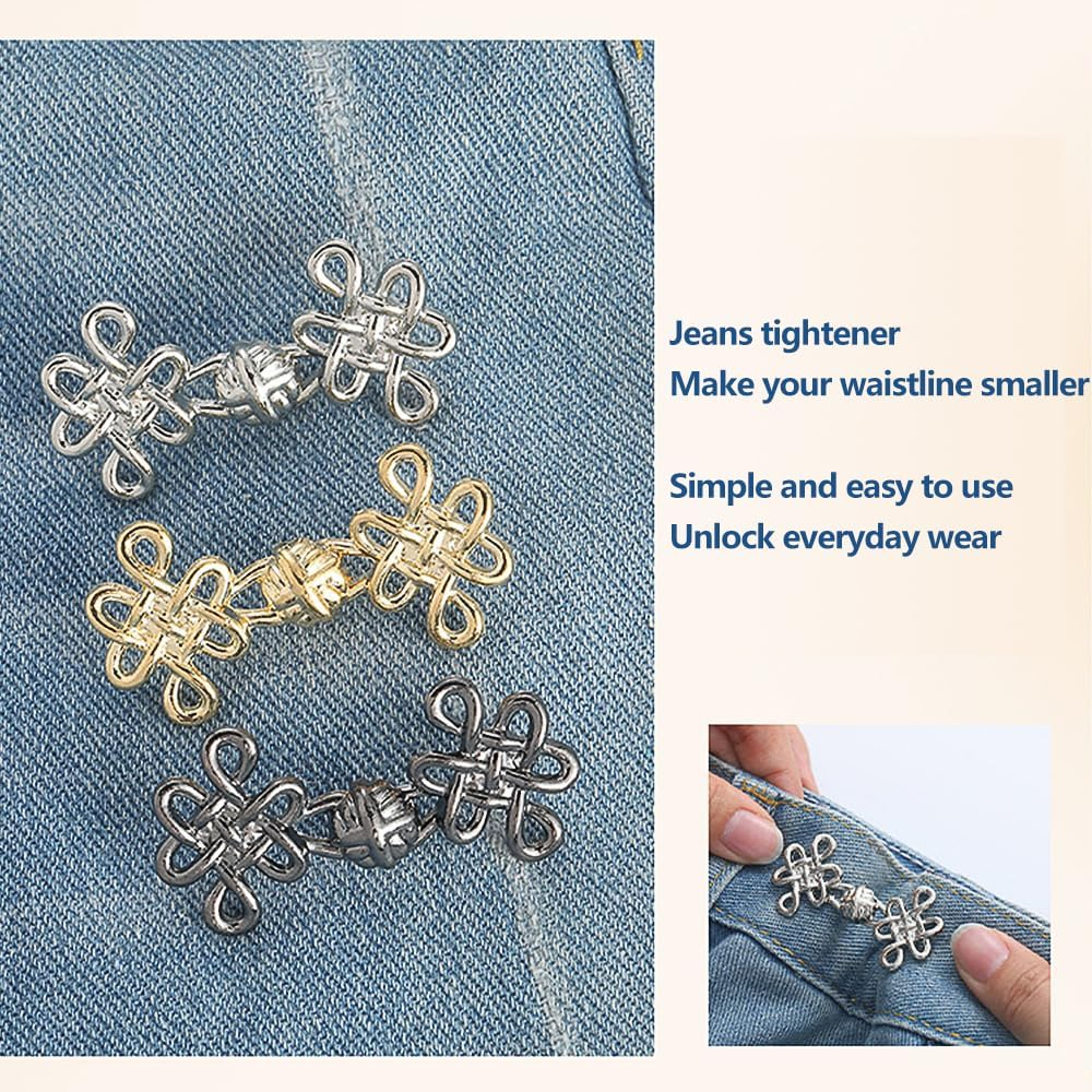 6Sets Chinese Knot Pant Waist Tightener Adjuster Jean Buttons for Loose Jeans Waistband Tightener No Sew Buttons Pants Button Tightener Jean Button Pins Adjustable Waist Buckle Pants Clips for Waist image number 4