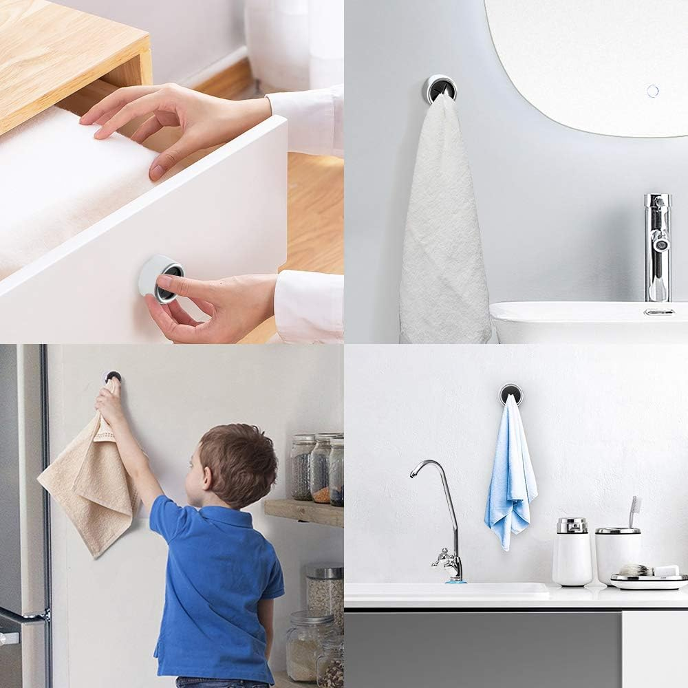 MIAOHUI 6 Pcs Kitchen Towel Holder, Dish Towel Hooks Wall Mounted, Self-Adhesive Towel Hanger, Ideal for Bathroom, Shower, Home, Outdoor, No Drilling Required (Chrome & Black) image number 5