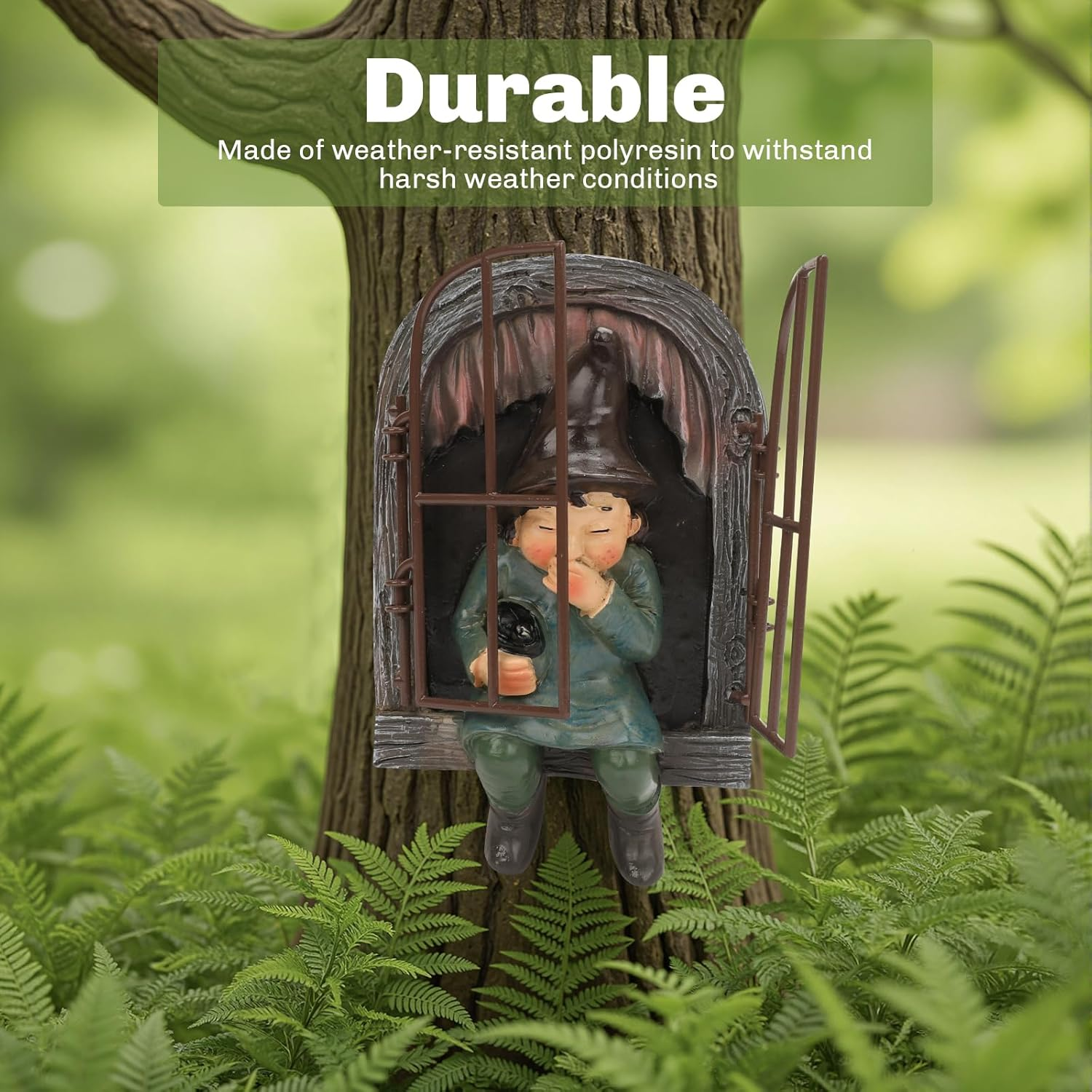 Elf Out the Window Yard Decorations Outdoor Tree Faces, 14.5Cm Tree Hugger Whimsical Yard Decor, Elf, Fairy, Gnome Garden Decorations, Fun Garden Art (BIUE) image number 3