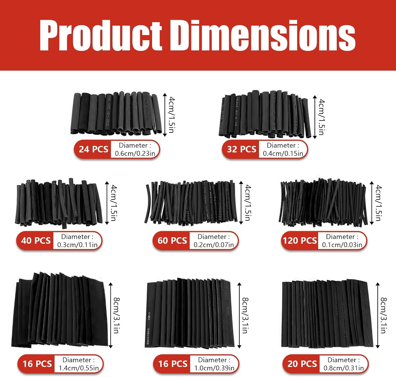 Heat Shrink Tubing, 328 Pcs Electric Insulation Tube Kit, Industrial Shrink Wrap Tube for Cable Wire Repair (Black) image number 6