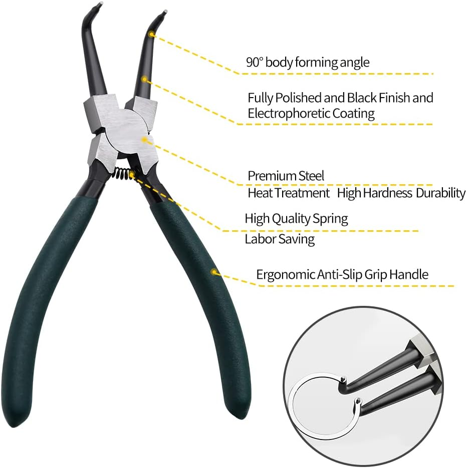 Snap Ring Pliers Set, 4Pcs 7" Internal/External Circlip Pliers Kit with Straight/Bent Jaw, Heavy Duty Precision Spring Loaded Pliers for Ring Remover Retaining and Remove Hoses, Gaskets - 300Pcs Internal Snap Ring+Pliers image number 7