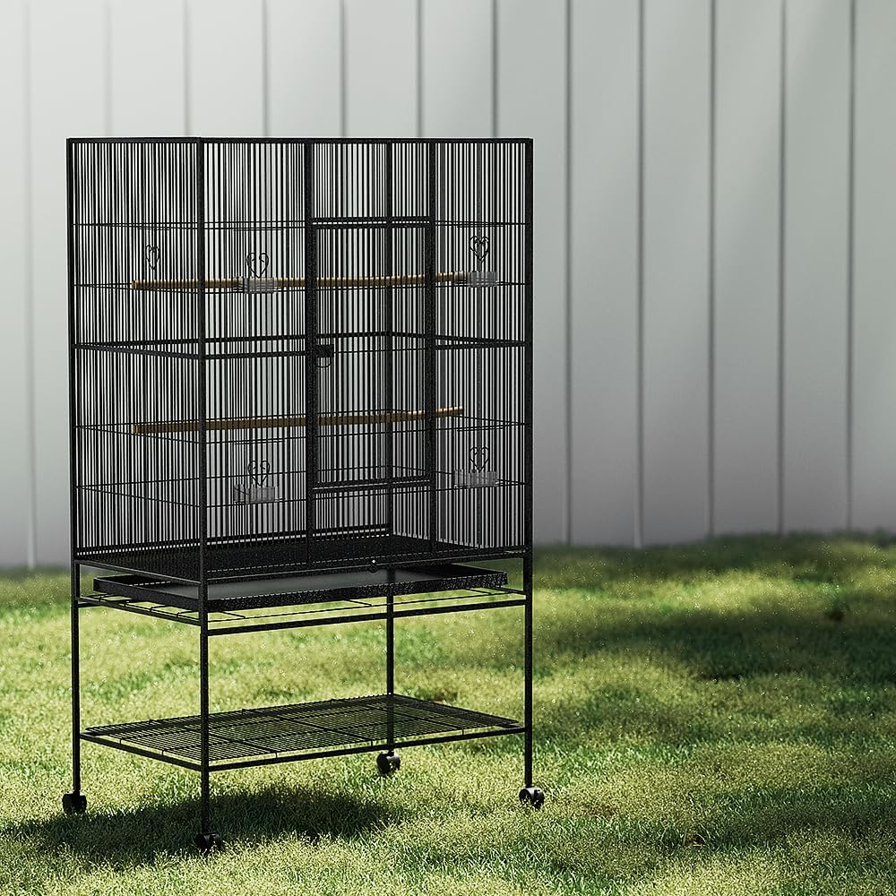 I.Pet Bird Cage 47 X 36 X 88Cm Guinea Pig Pet Birds Parrot Ferret Cages Aviary House Budgie Finch Canary Stand Toys,Black 2 Perch + Slide-Out Removable Tray