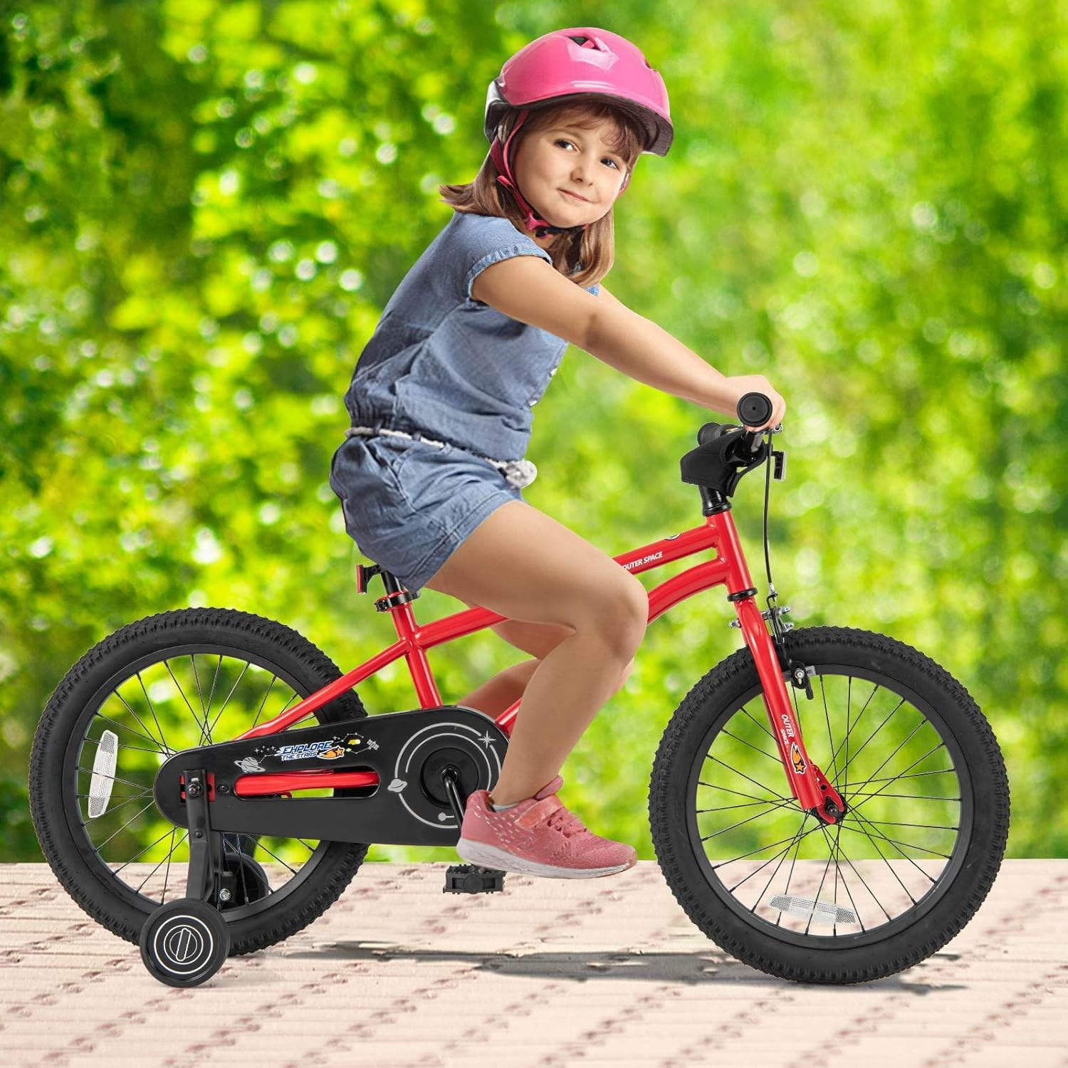 HONEY JOY 18" Kid&rsquo;S Bike for 4-8 Years Old, Sport Bicycle W/Adjustable Saddle & Anti-Slip Handlebar, Fully Enclosed Chain Guard, Handbrake & Coaster Brake, Removable Training Wheels image number 3