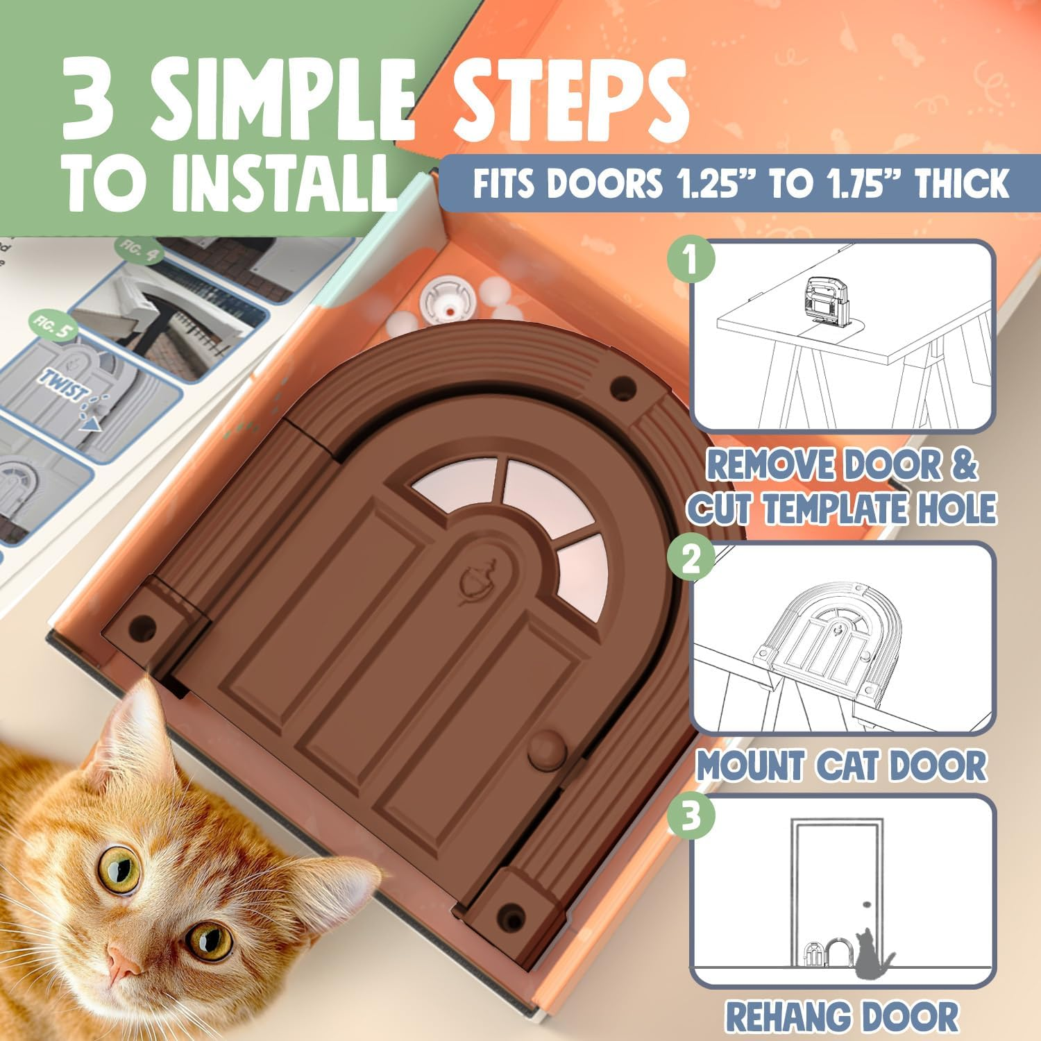 Easy Install Cat Flap - DIY Setup, No Training Needed, Suitable for Cats up to 20 Lbs - Secured Installation in Minutes image number 3