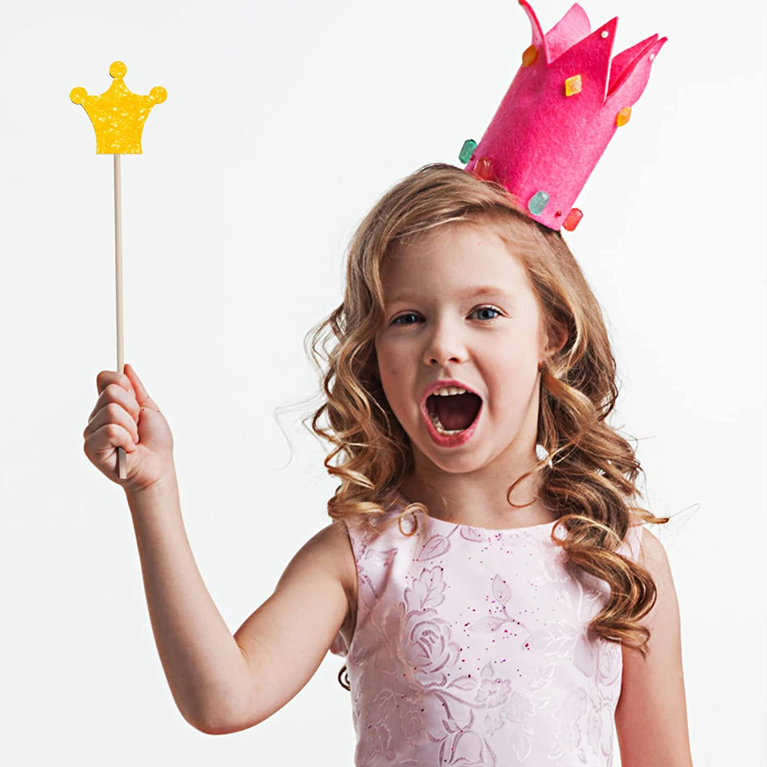 Toddmomy 14Pcs Make Your Own Princess Wand Unfinished Fairy Wand Stick Wooden DIY Crafts Moon Star Heart Crown Butterfly round Magical for Girls Art Show Cosplay Costume