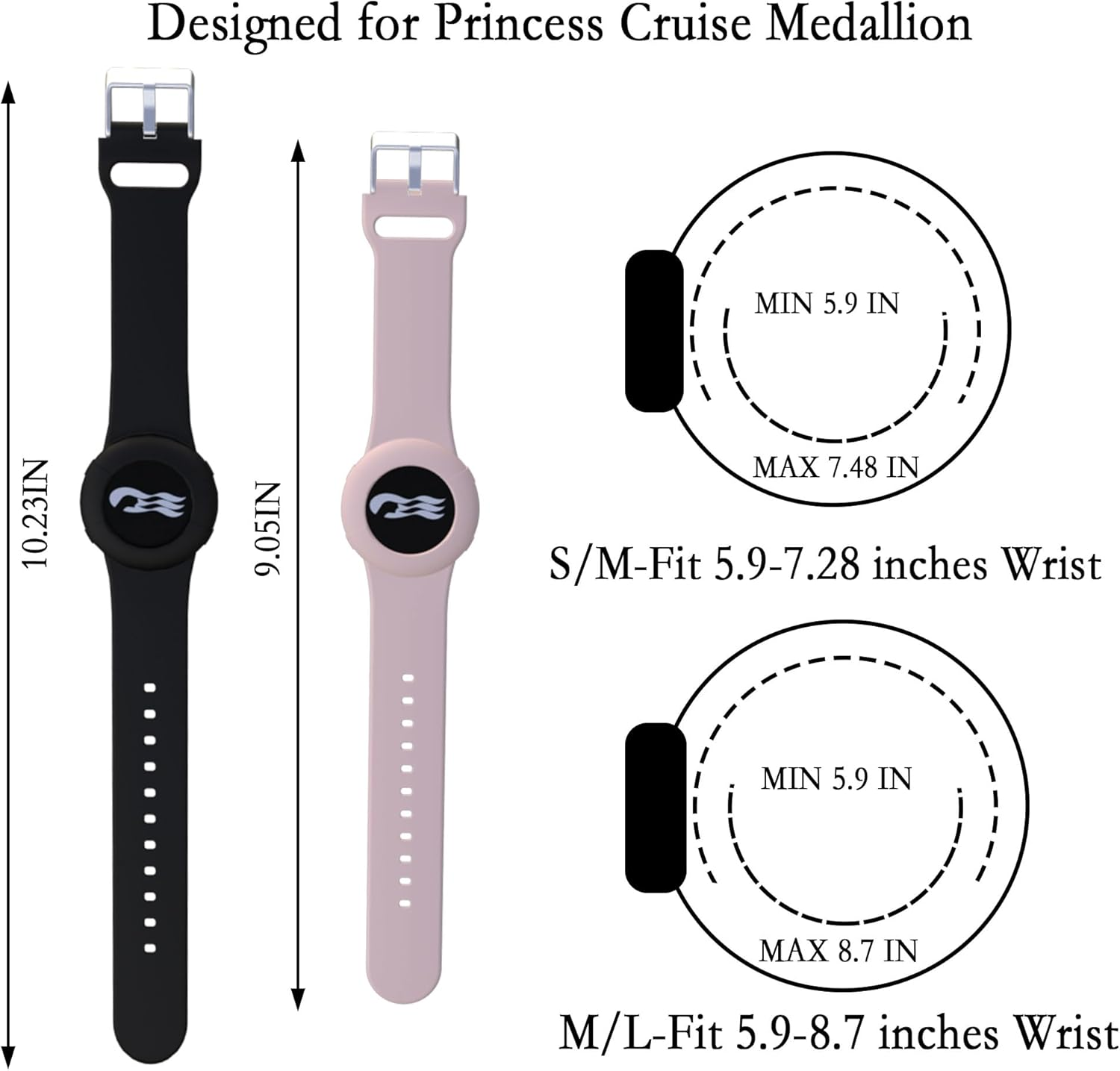 4 Pack Princess Cruise Medallion Holders for Kids and Adults, Silicone Wristbands for Carnival Ocean Medallion - 2 Sizes (S/M and M/L) in One Pack, Black and Dark Blue (M/L), Pink and White (S/M) image number 1