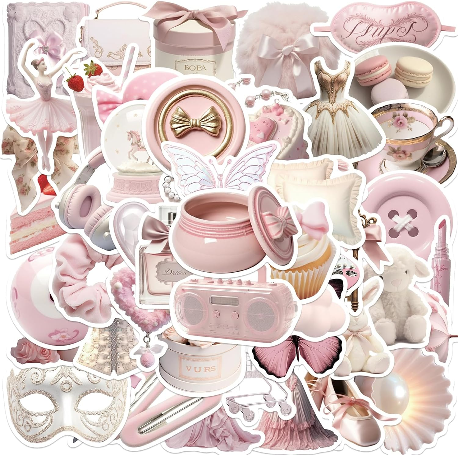 50PCS Vintage Coquette Aesthetic Stickers, Gentle Ballet Style Graffiti Sticker, Valentine Day Stickers for Girl Water Bottles Laptop Pink Decal for Phone Cases, Coquette Room Decor Vintage, DE001 image number 6