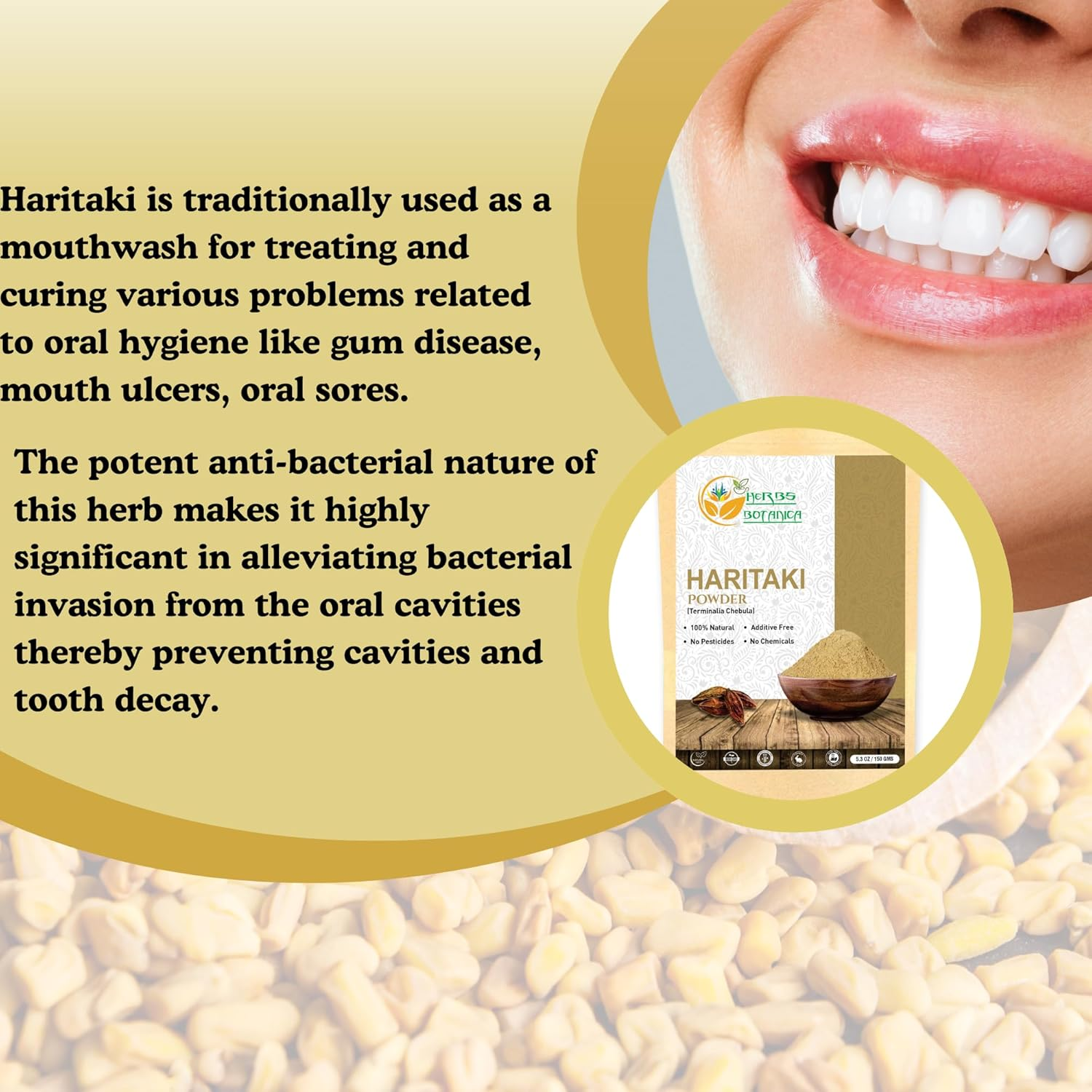 Herbs Botanica Pure Natural Haritaki Powder (Harad) (Terminalia Chebula) | 5.3 Oz (150 GMS) | Herbs from India | for Detoxication | Colon Cleanser | Healthy Colon | Vegan