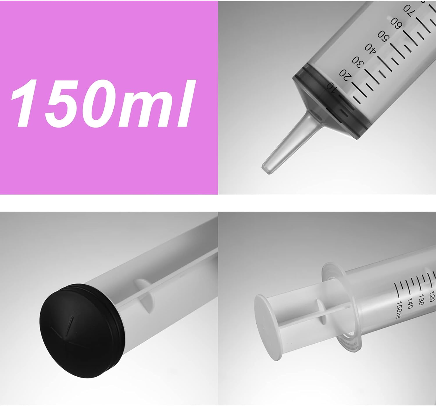 2 Pack 150Ml Large Syringes Big Syringes, Large Garden Syringe for Scientific Labs, Measuring, Watering, Refilling (150 ML) image number 5