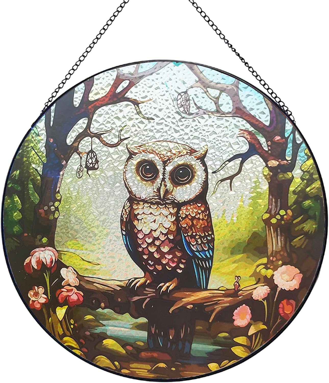 Owl Stained Glass Window Hanging,Colored Suncatchers, Christmas Ornaments,Suncatcher Gifts for Owl Lovers Decor for Home Garden (Style C)