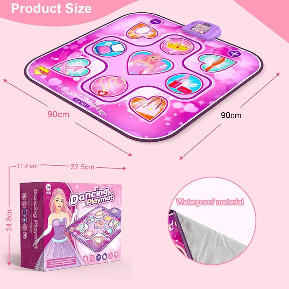 Dance Mat for Girls - Light-Up Musical Dance Pad with Music, 7 Fun Game Modes, Rechargeable & Portable, Kids Aged 3-12 Years (Pink)