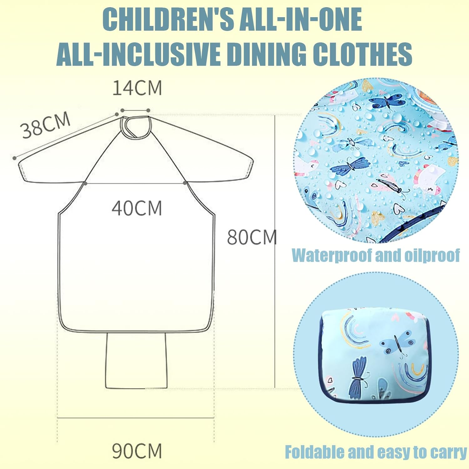 Coverall Weaning Bib with Long Sleeves, Attaches and Fully Cover to Baby Highchair, for 3-36 Months Baby Feeding, Waterproof and Easy to Clean & Machine, Soft and Skin-Friendly Materia, Blue, image number 3