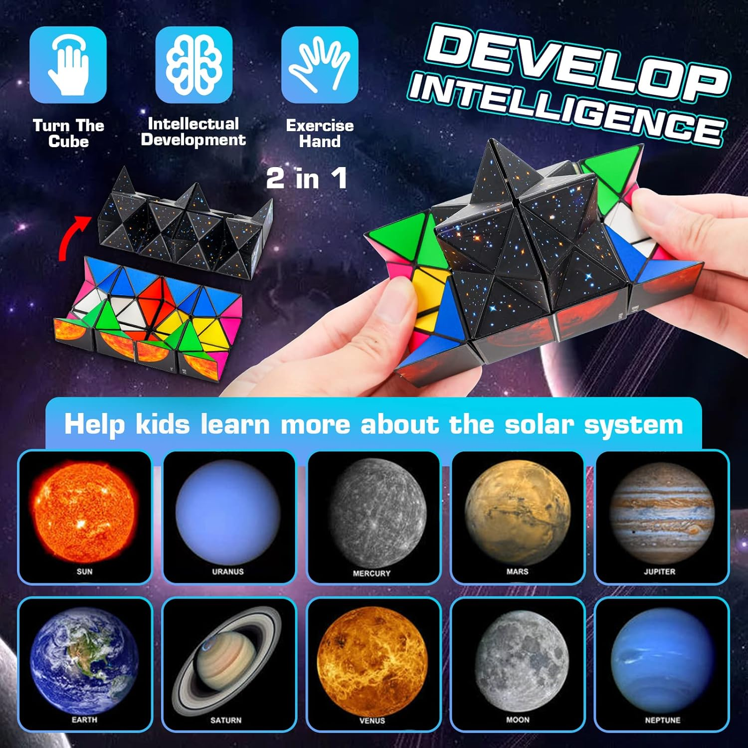 Star Sky-Planet Infinity Cube - Fidget Toy for Kids & Adults, Stress Relief, Hand Eye Co, Dexterity, Sensory, Ages 6+ image number 1