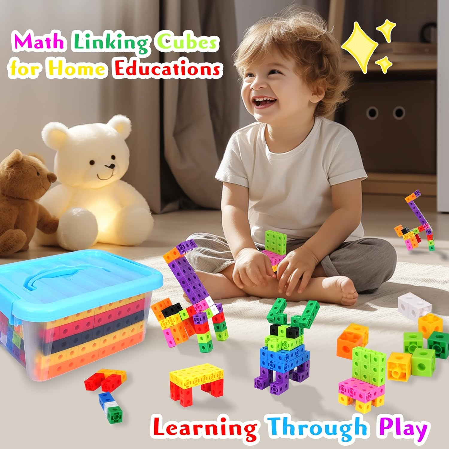 300 Pcs Linking Cubes for Math with Storage Boxes, Kids Counting Blocks for STEM, Connecting Cubes Manipulatives, Classroom Learning Supplies for Preschool and Elementary Aged Kids image number 5