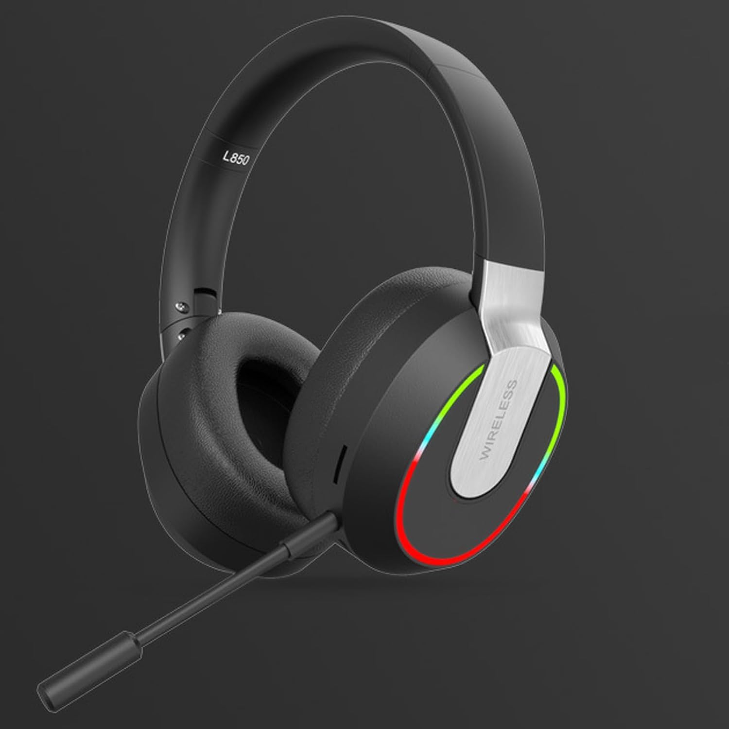 Wireless Gaming Headset with Detachable Microphone, RGB Light Noise Canceling Bluetooth Headphones, 400Mah Full Wrap around over Ear Headphones, for Laptop Computer (Black) - Black image number 4